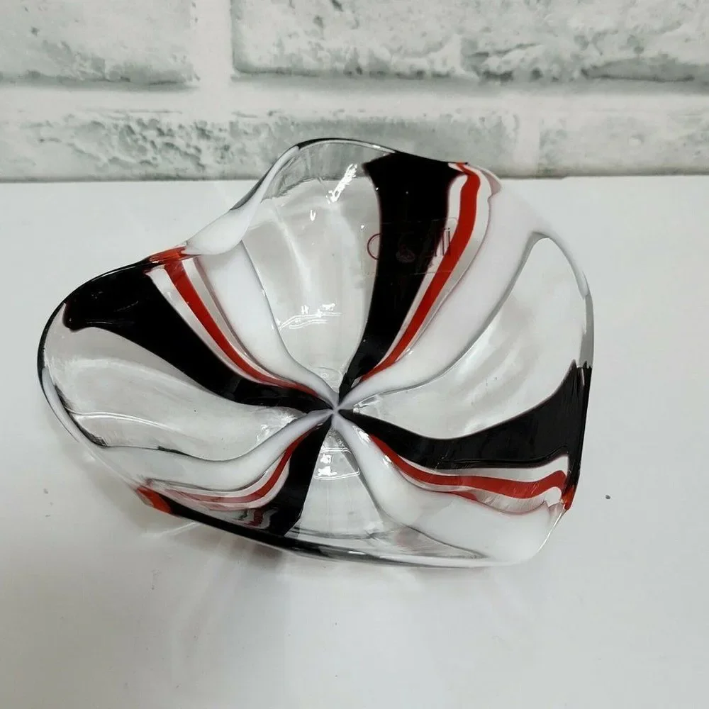 Oggetti Italy Art Glass Bowl‎ Red Black White Swirl Design Centerpiece Decor
